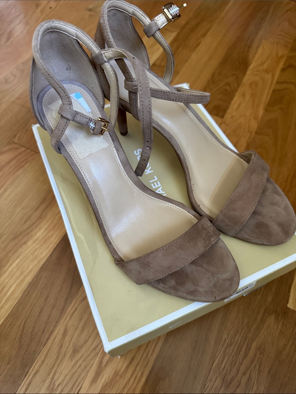 Michael Kors Taupe Suede Ankle-Strap Stiletto Sandals - Simone Mid